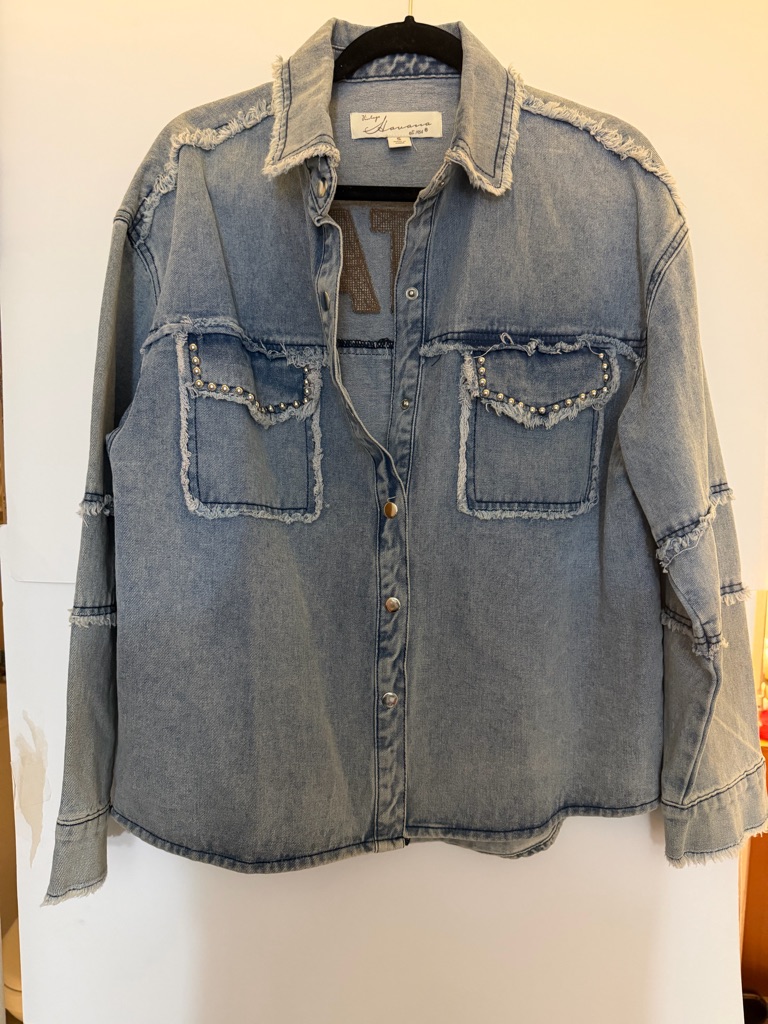 Vintage Havana Light Blue Denim Shirt With Black Hanger Detail